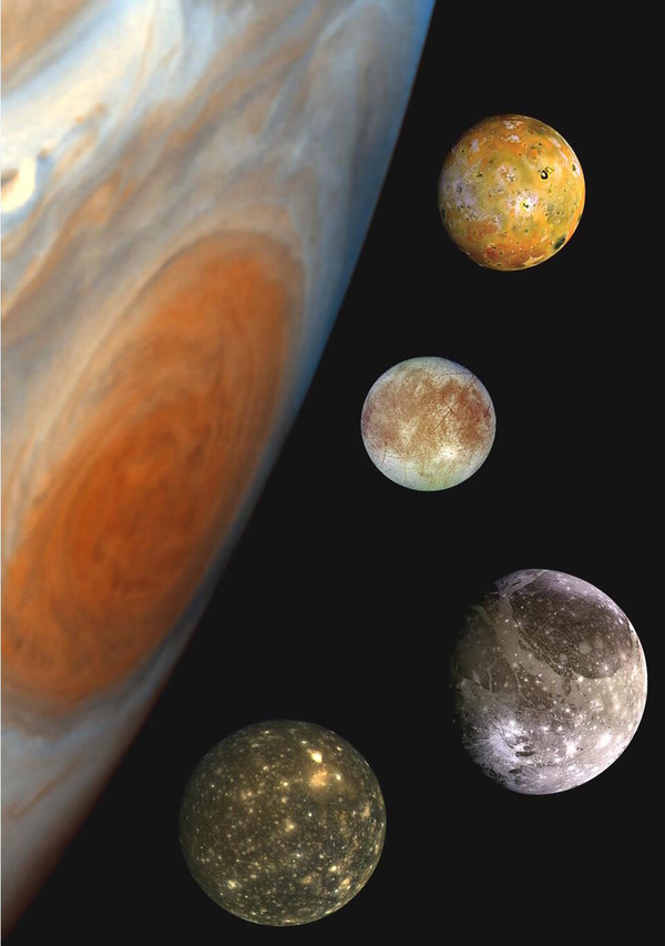 목성과 목성의 가장 큰 위성들인 '갈릴레이 위성' 상상도. [이미지 출처=ESA]