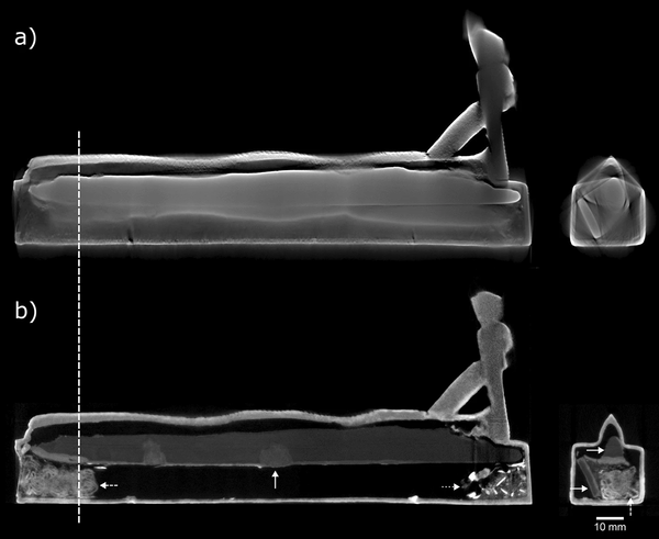 고대 이집트 금속관을 중성자 단층 촬영을 통해 들여다본 사진 [자료=Neutron tomography of sealed copper alloy animal coffins from ancient Egypt]