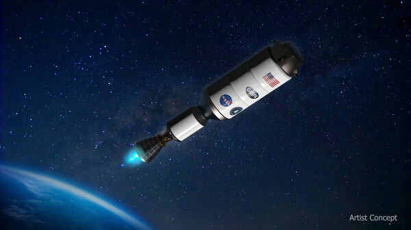 핵 열 로켓 엔진을 제작하는 DRACO(Demonstruction to Agile Cislunar Operations) 우주선의 상상도. 핵 추진 기술은 NASA 승무원의 화성 임무에 사용될 수 있다. [사진=DARPA]
