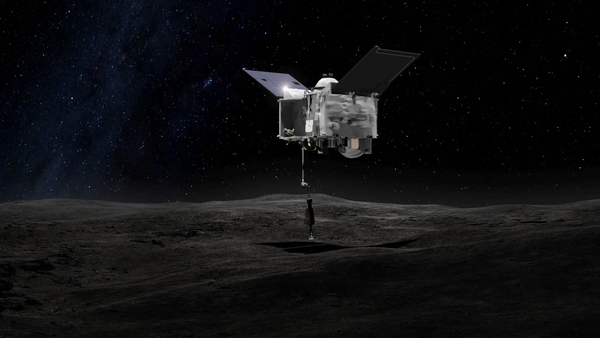 오시리스 렉스(OSIRIS-REx) 우주선이 베누 소행성에서 표본을 채취하는 모습의 상상도 [사진=NASA]