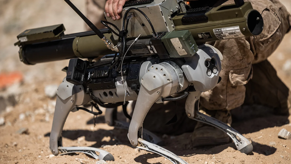 해병대가 사족보행 로봇 위에 유탄발사기를 설치한 모습. [사진=Justin J. Marty / US Marines]